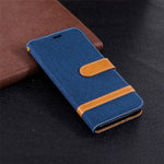 Jeans Stof Tekstur Pung Stander Læder Beskyttende Cover Etui til Samsung Galaxy J6 (2018)