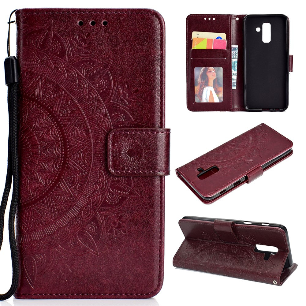 Imprint Mandala Flower Leather Wallet Case for Samsung Galaxy A6 Plus (2018) / A9 Star Lite