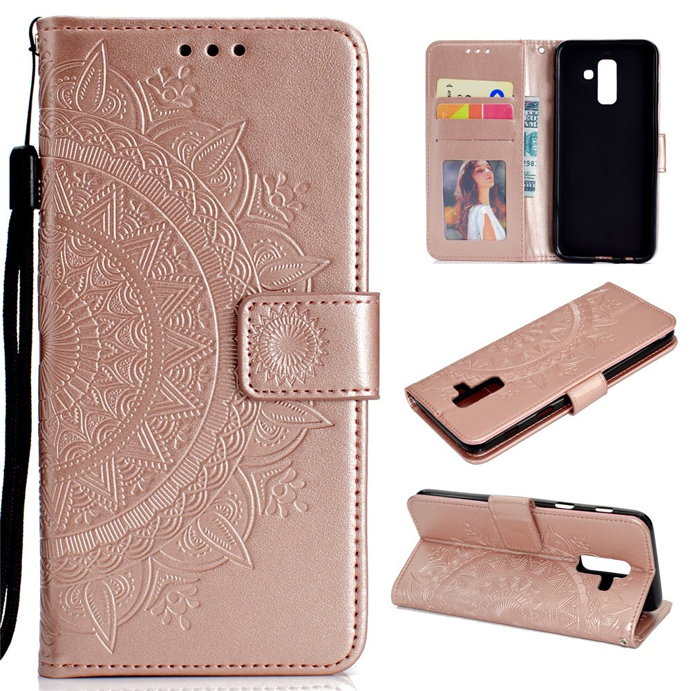 Imprint Mandala Flower Leather Wallet Case for Samsung Galaxy A6 Plus (2018) / A9 Star Lite