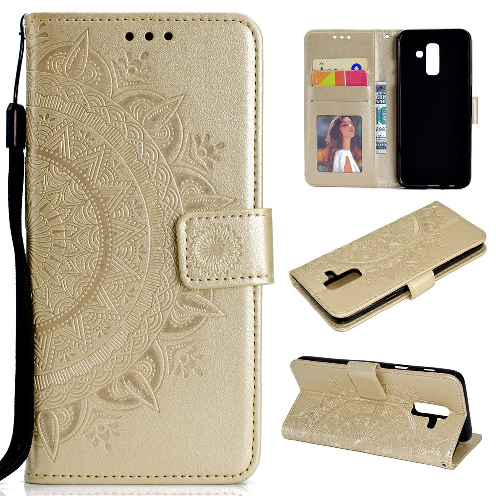 Imprint Mandala Flower Leather Wallet Case for Samsung Galaxy A6 Plus (2018) / A9 Star Lite