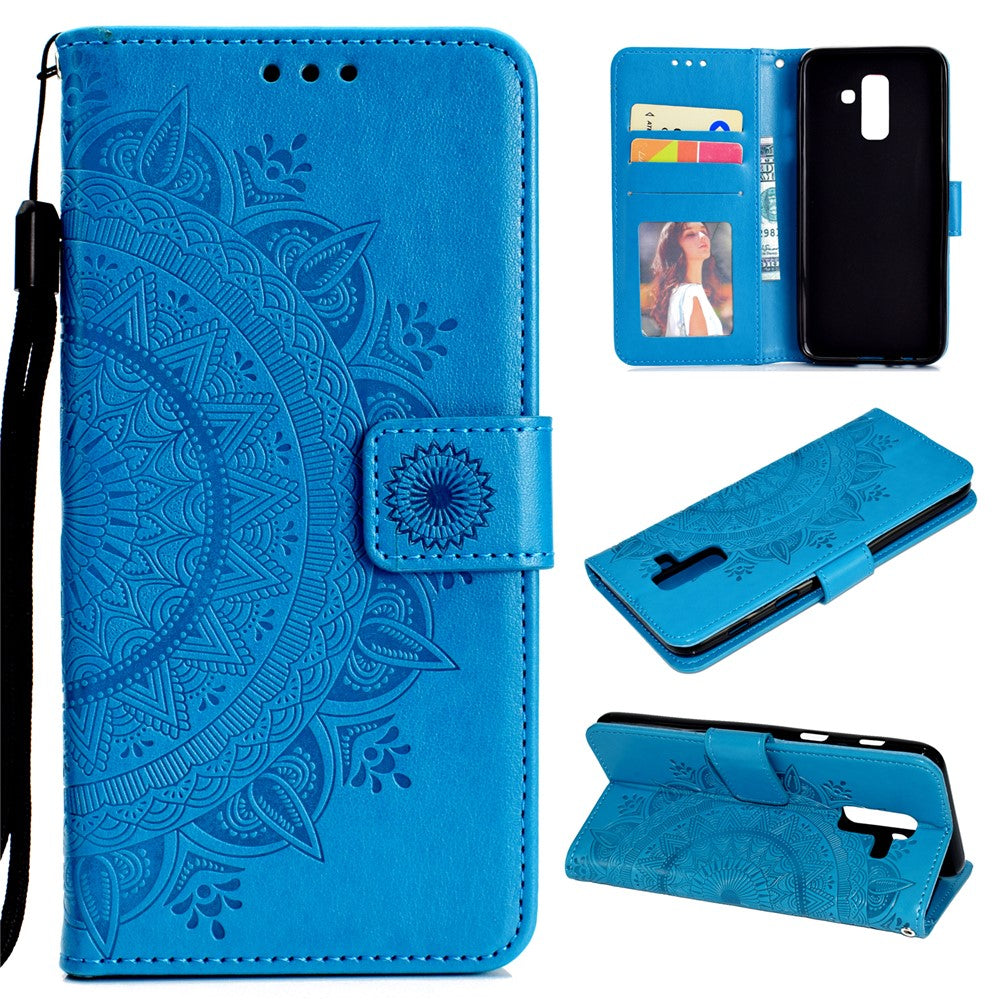 Imprint Mandala Flower Leather Wallet Case for Samsung Galaxy A6 Plus (2018) / A9 Star Lite