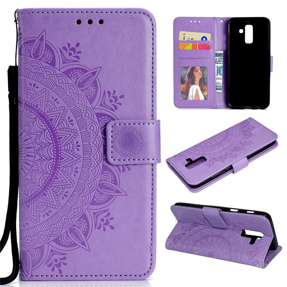 Imprint Mandala Flower Leather Wallet Case for Samsung Galaxy A6 Plus (2018) / A9 Star Lite