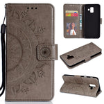 Imprint Mandala Flower Leather Wallet Case for Samsung Galaxy A6 (2018)