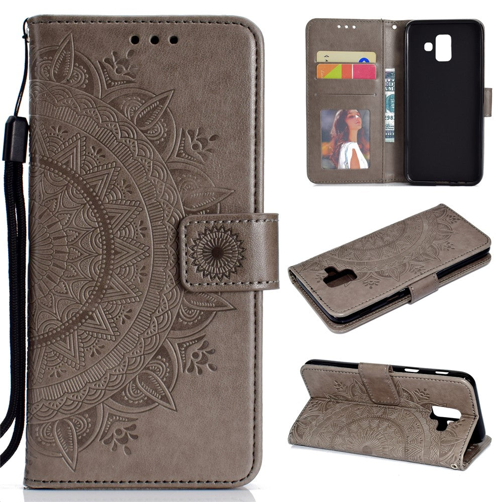 Imprint Mandala Flower Leather Wallet Case for Samsung Galaxy A6 (2018)