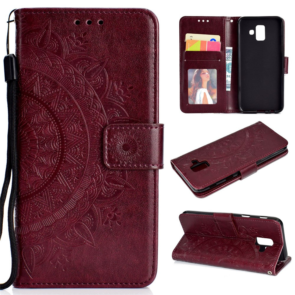 Imprint Mandala Flower Leather Wallet Case for Samsung Galaxy A6 (2018)