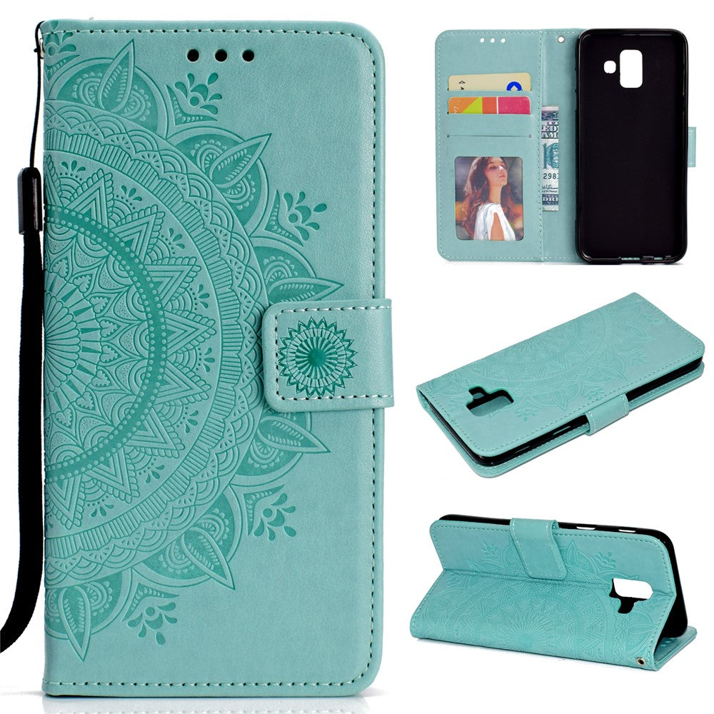 Imprint Mandala Flower Leather Wallet Case for Samsung Galaxy A6 (2018)