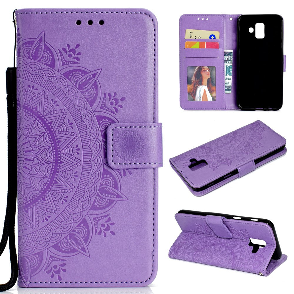 Imprint Mandala Flower Leather Wallet Case for Samsung Galaxy A6 (2018)