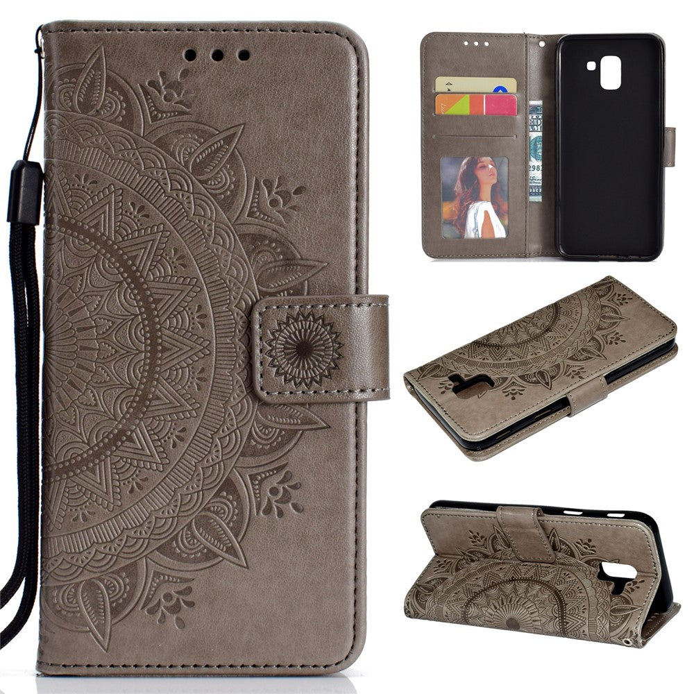 Imprint Butterfly Flower Leather Wallet Case for Samsung Galaxy J6 (2018)