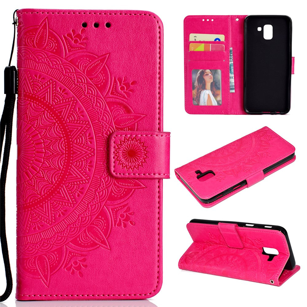 Imprint Butterfly Flower Leather Wallet Case for Samsung Galaxy J6 (2018)