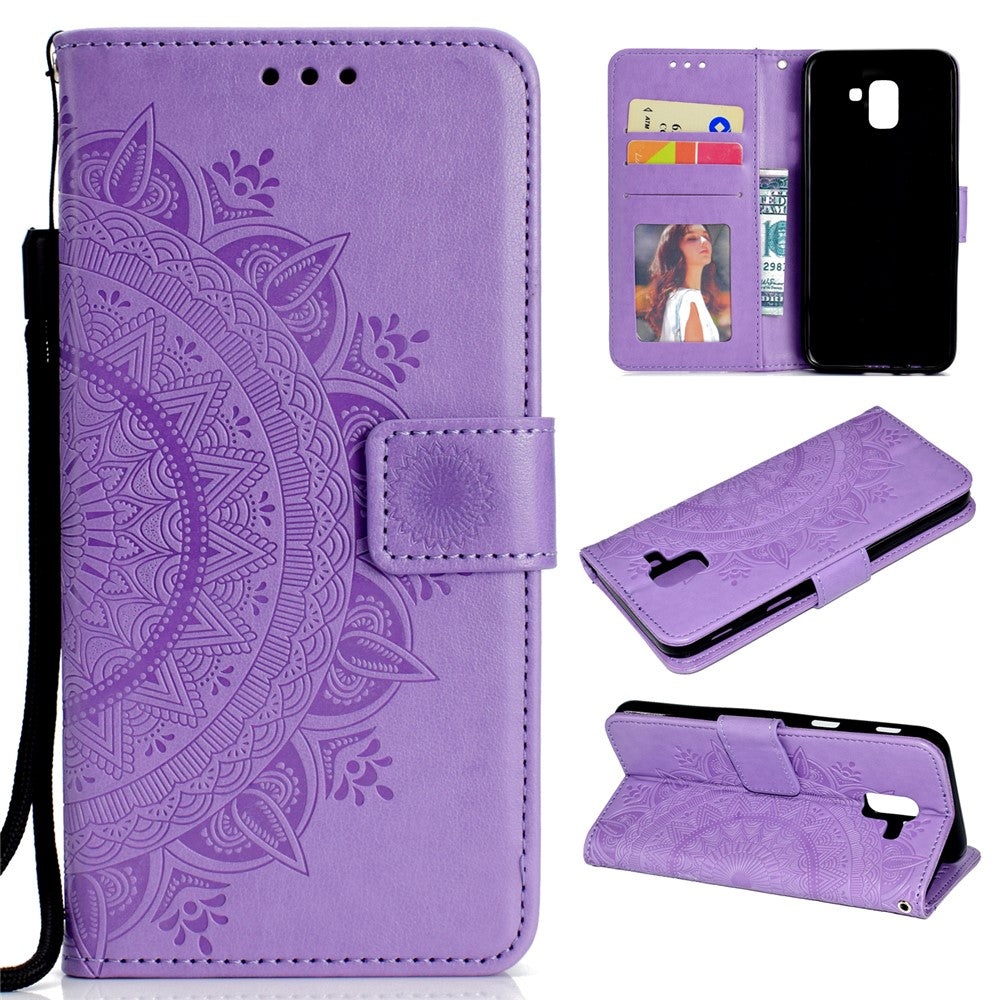 Imprint Butterfly Flower Leather Wallet Case for Samsung Galaxy J6 (2018)