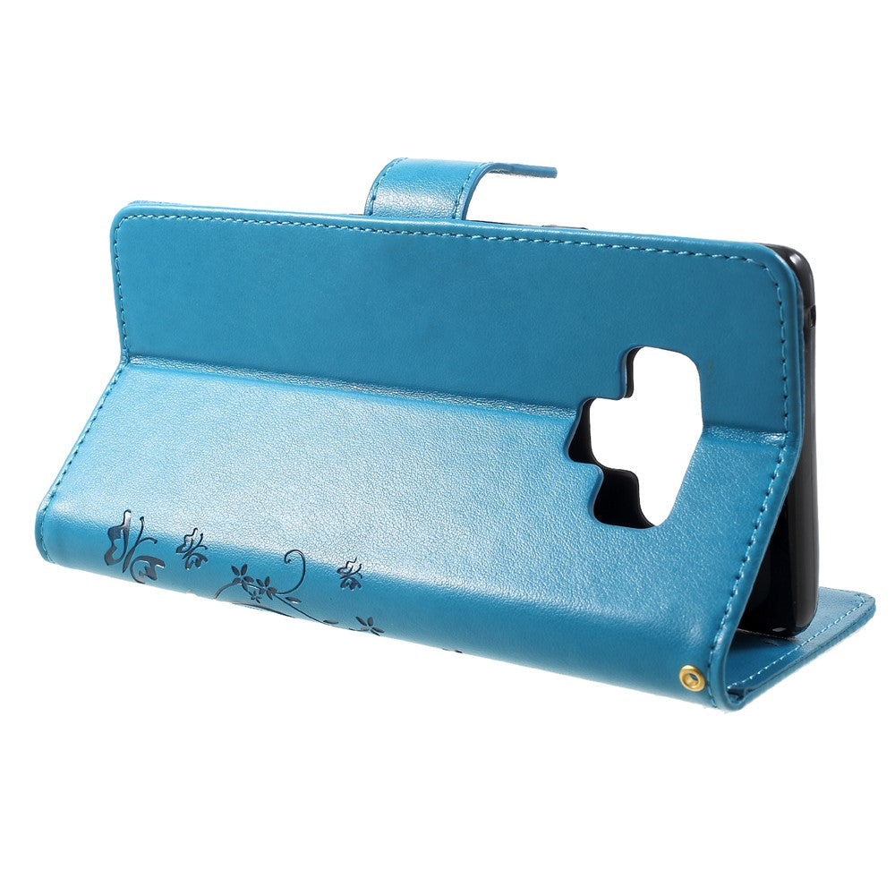 Imprint Butterfly Flower Stand Wallet Leather Mobile Shell Case for Samsung Galaxy Note 9