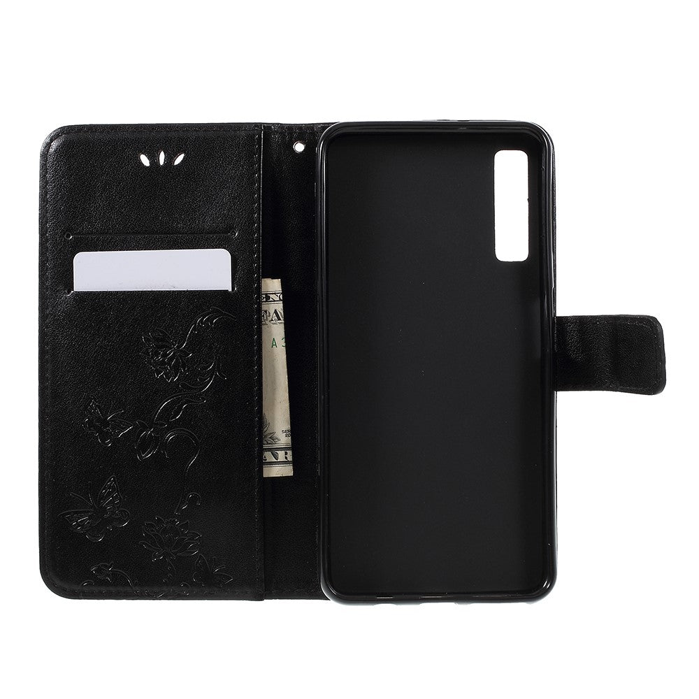 Præget sommerfugl Blomst PU Læder Magnetisk Tegnebog Telefon Etui til Samsung Galaxy A7 (2018)
