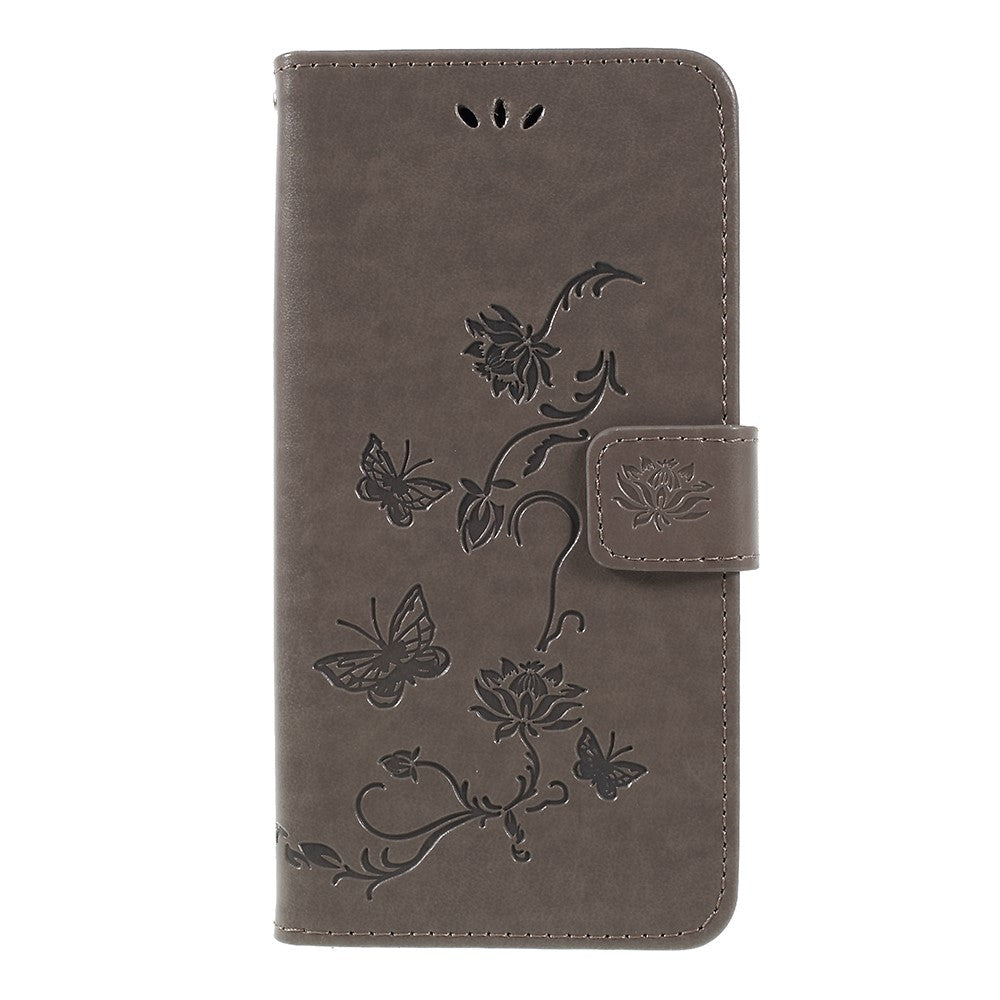 Magnetiskt plånboksfodral i PU-läder med tryck av fjäril och blomma till Samsung Galaxy A7 (2018)