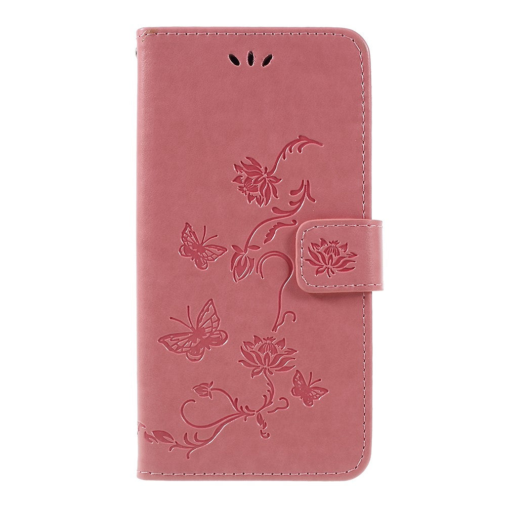 Præget sommerfugl Blomst PU Læder Magnetisk Tegnebog Telefon Etui til Samsung Galaxy A7 (2018)