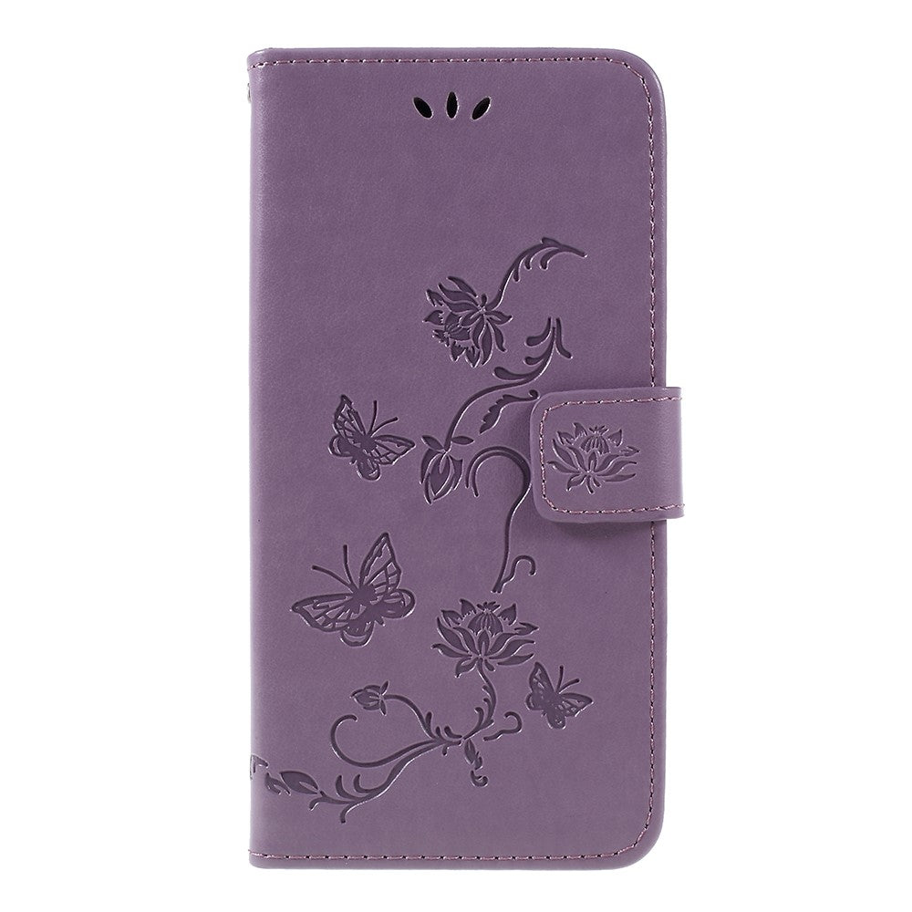 Magnetiskt plånboksfodral i PU-läder med tryck av fjäril och blomma till Samsung Galaxy A7 (2018)