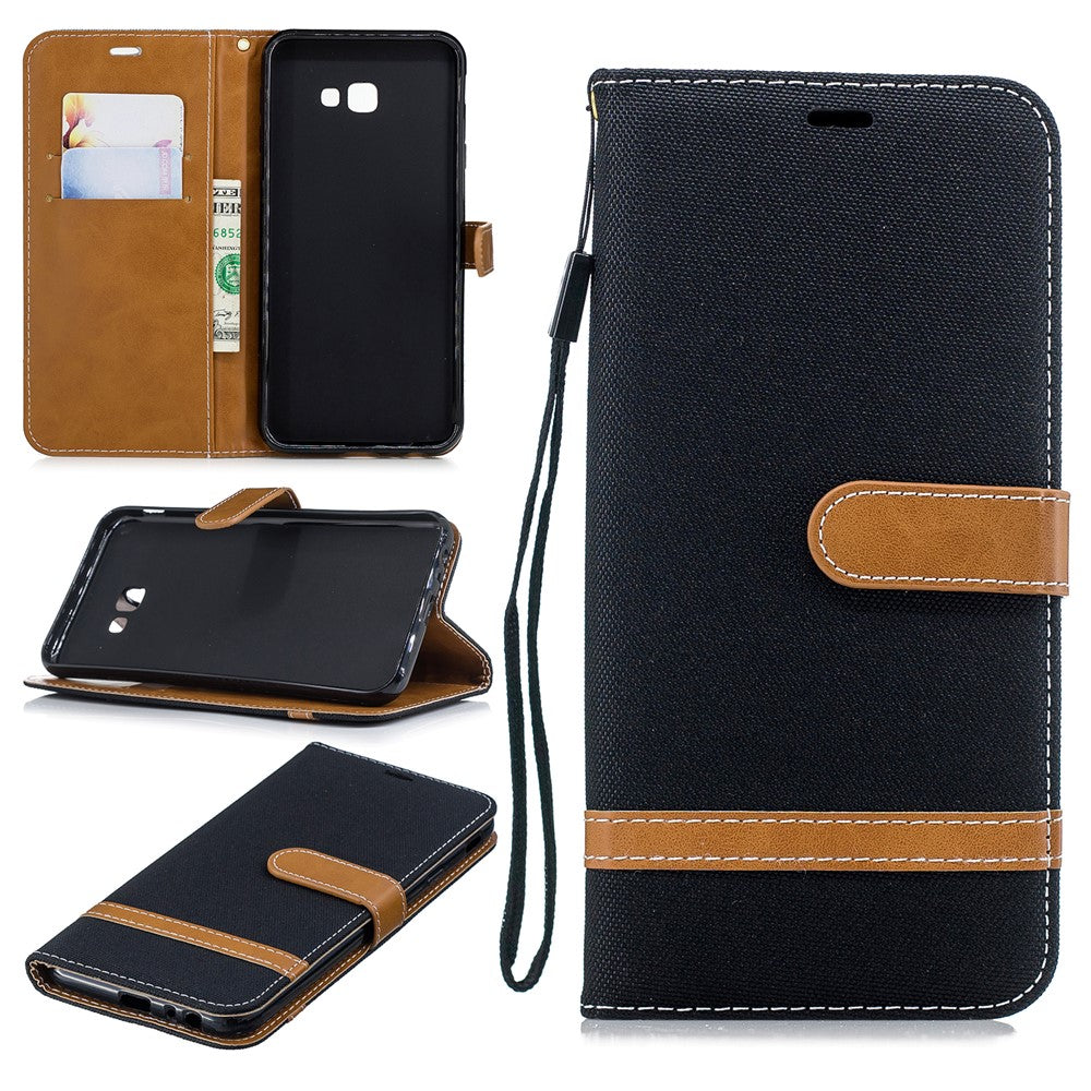 Two-tone Jean Cloth Leather Wallet Stand Cellphone Case for Samsung Galaxy J4 Plus / J4 Prime