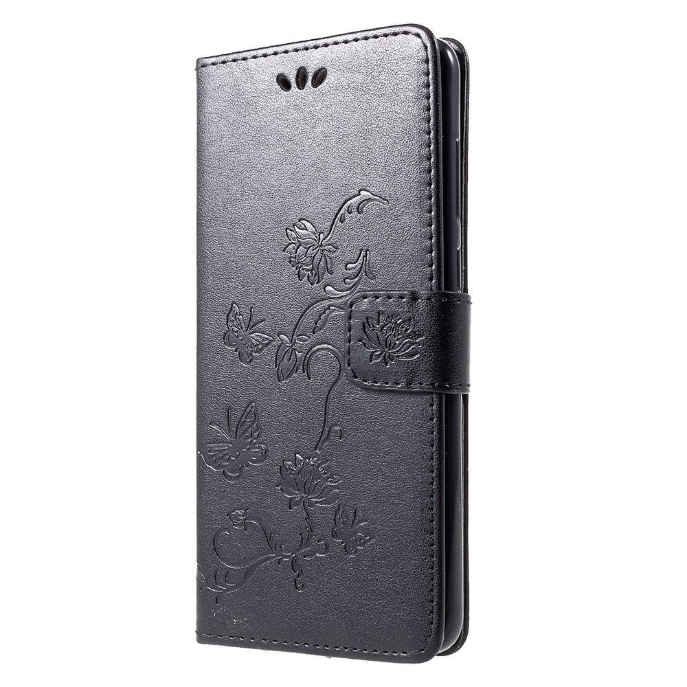 Imprint Butterfly Flower Læder Telefon Pung Stativ Etui til Samsung Galaxy A9 (2018)/A9 Star Pro/A9s