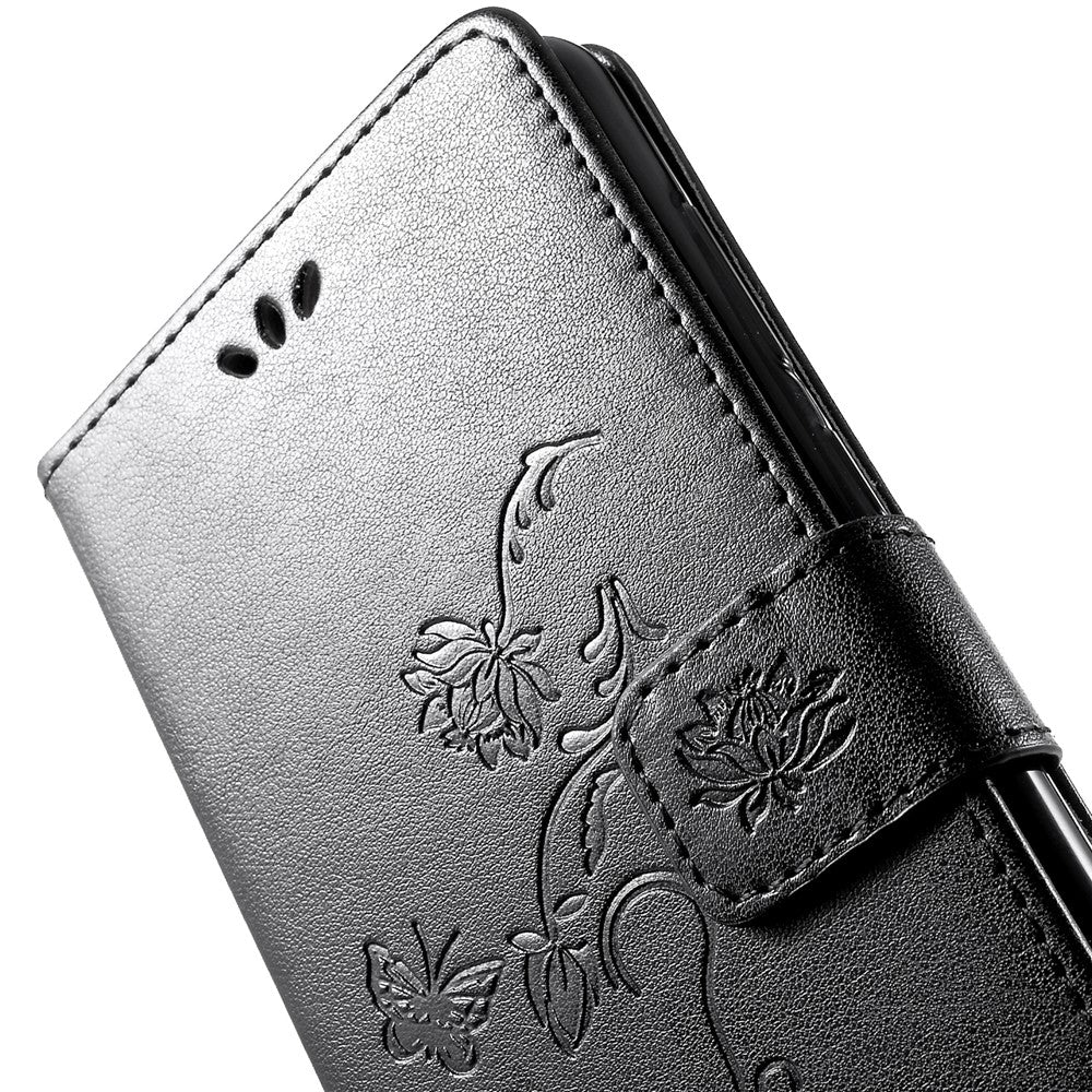 Imprint Butterfly Flower Læder Telefon Pung Stativ Etui til Samsung Galaxy A9 (2018)/A9 Star Pro/A9s