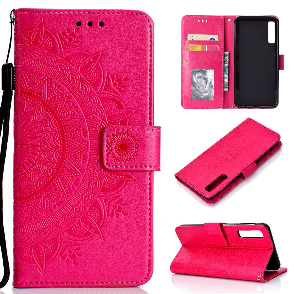 Imprinted Mandala Pattern Wallet Leather Mobile Case for Samsung Galaxy A7 (2018) A750