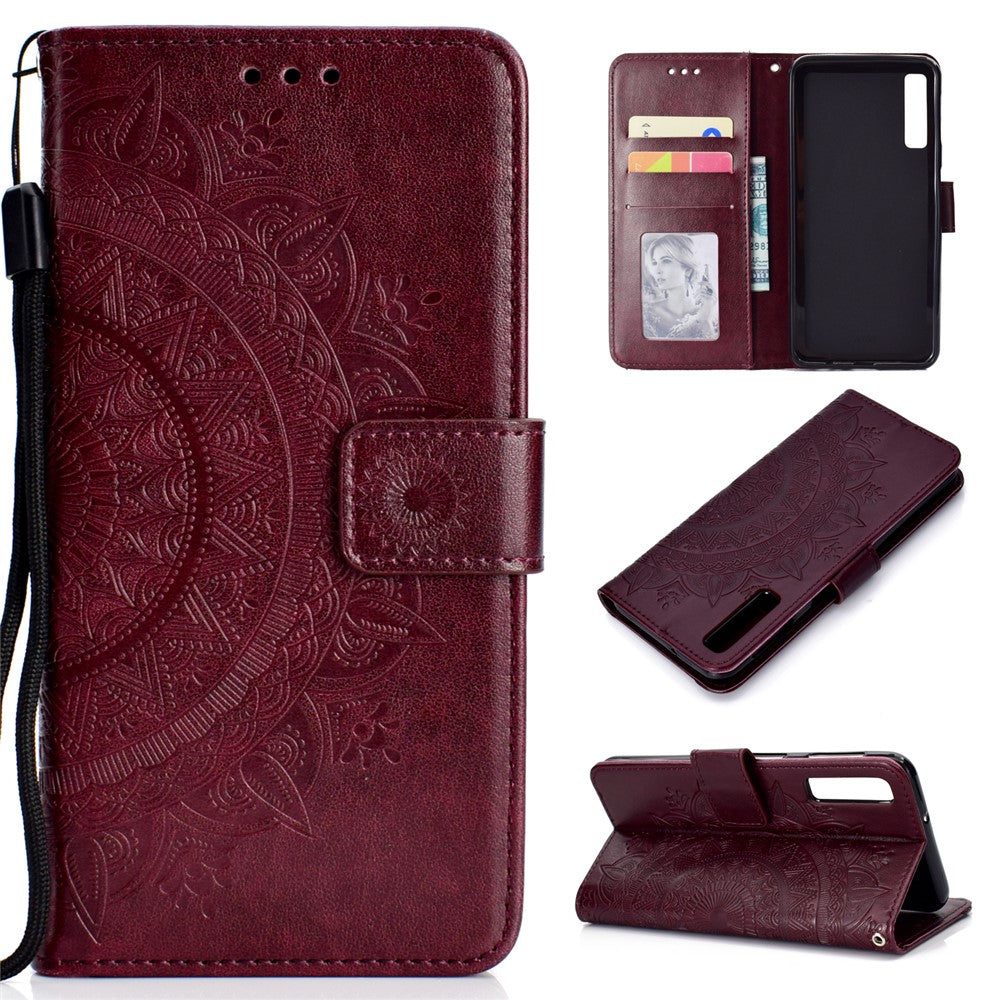 Imprinted Mandala Pattern Wallet Leather Mobile Case for Samsung Galaxy A7 (2018) A750
