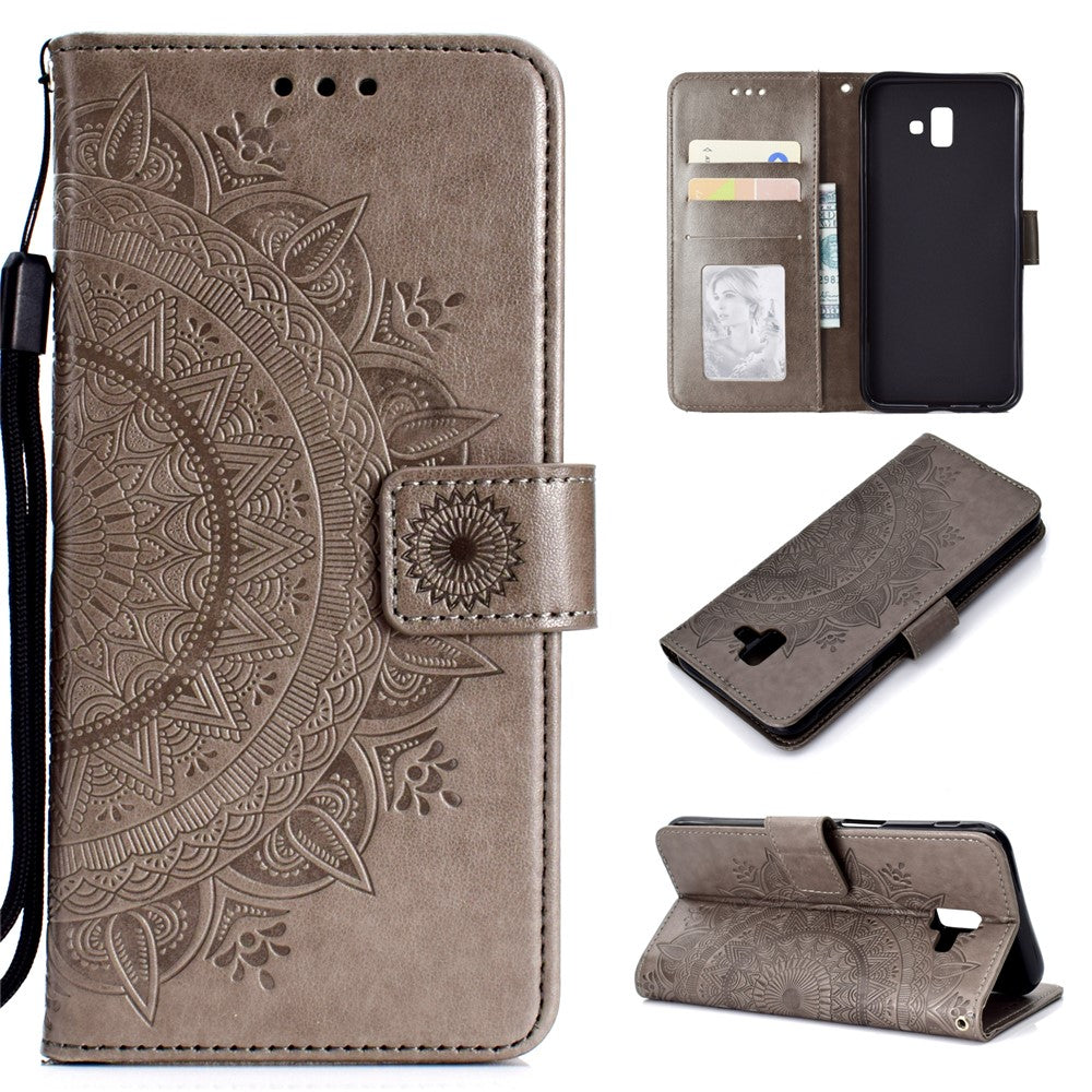 Imprints Mandala Mønster PU Læder Telefoncover til Samsung Galaxy J6 Plus / J6 Prime