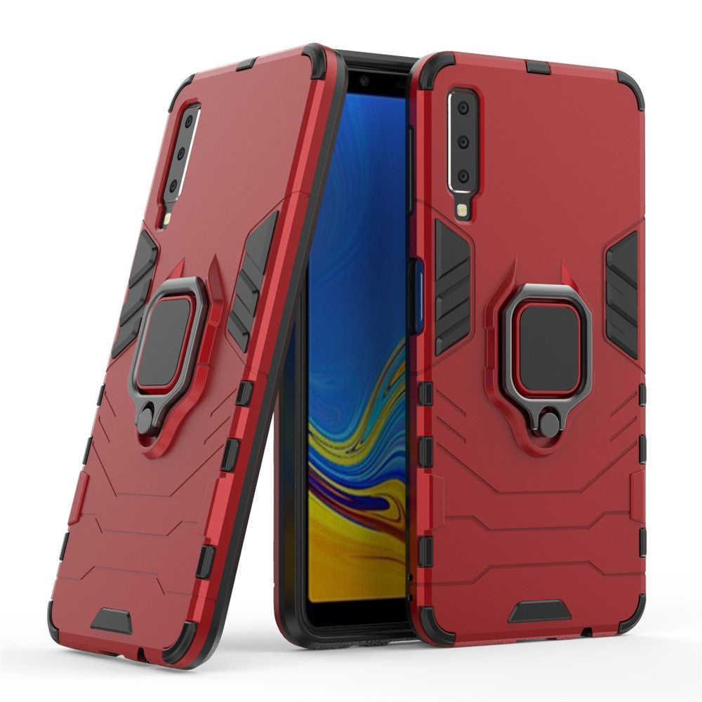 Cool Guard Ring Holder Kickstand PC TPU Hybrid Cover for Samsung Galaxy A7 (2018)