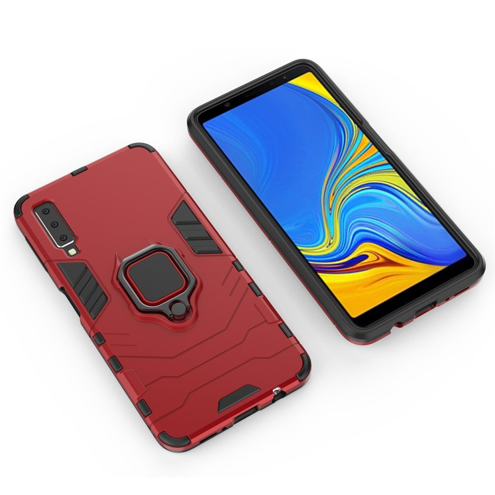 Cool Guard Ring Holder Kickstand PC TPU Hybrid Cover for Samsung Galaxy A7 (2018)