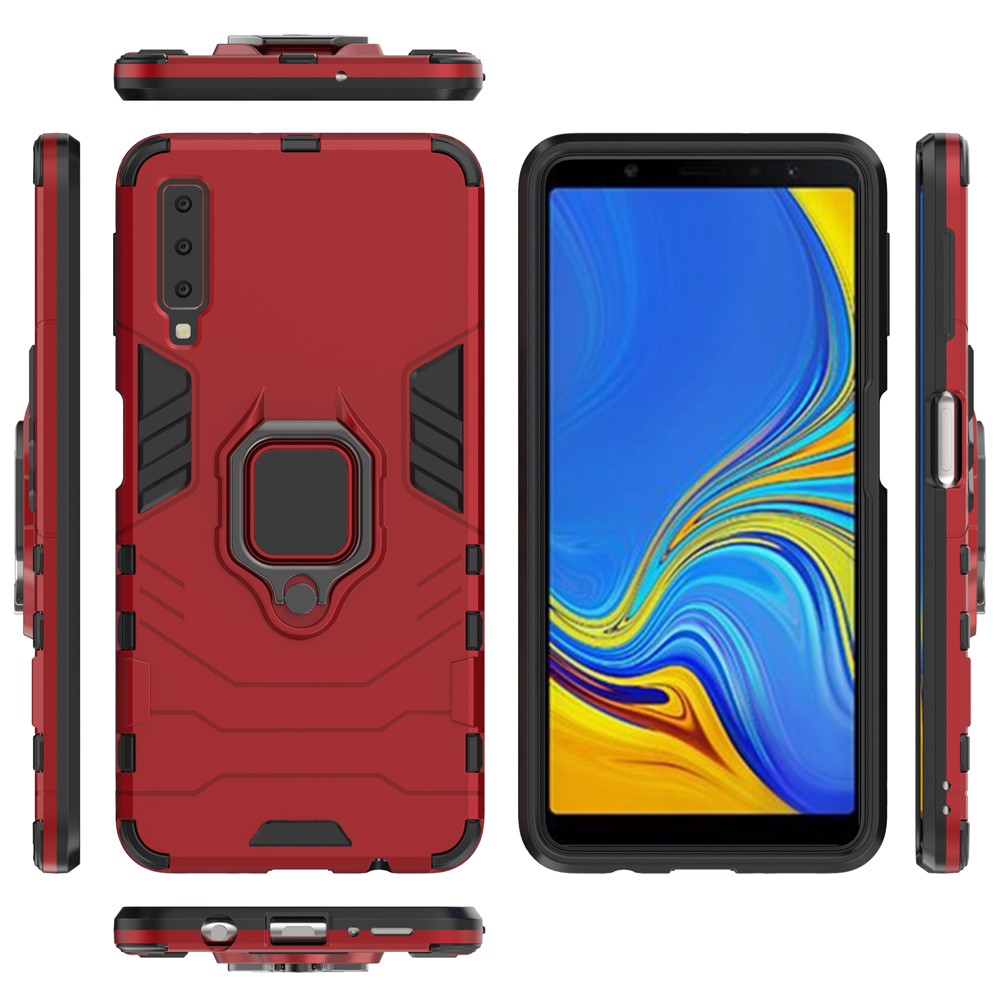 Cool Guard Ring Holder Kickstand PC TPU Hybrid Cover for Samsung Galaxy A7 (2018)