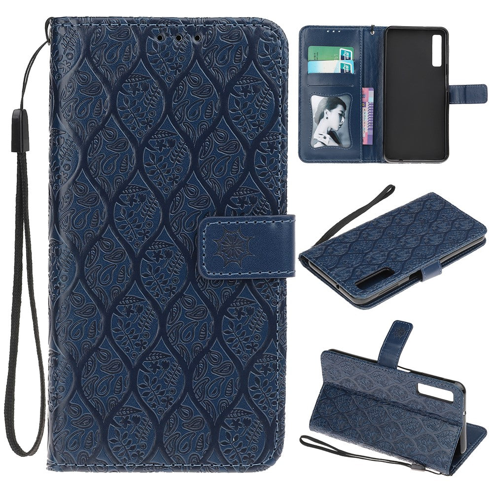 Imprint Leaf Wallet Læder Cover Tilbehør til Samsung Galaxy A7 (2018) A750