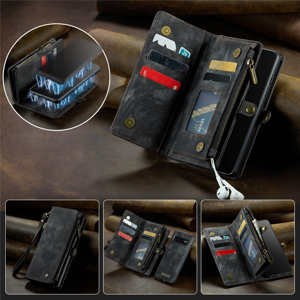 CASEME 008 Series Detachable 2-in-1 Zipper Wallet PU Leather Mobile Case for Samsung Galaxy S10 Plus