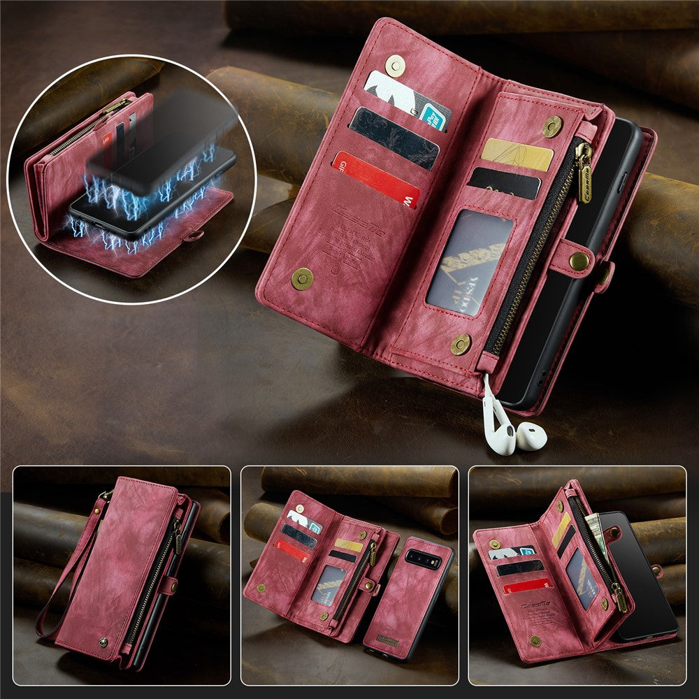 CASEME 008 Series Detachable 2-in-1 Zipper Wallet PU Leather Mobile Case for Samsung Galaxy S10 Plus
