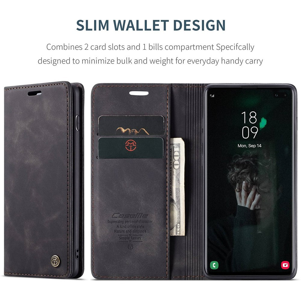 CASEME 013 Series PU Lædercover [Auto-absorberet] [Pungstativ] til Samsung Galaxy S10 Plus