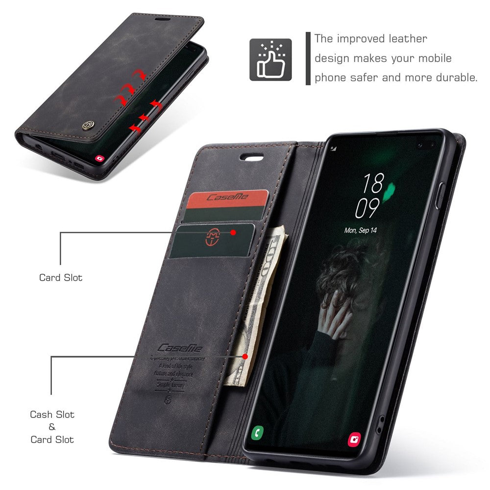 CASEME 013 Series PU Lædercover [Auto-absorberet] [Pungstativ] til Samsung Galaxy S10 Plus