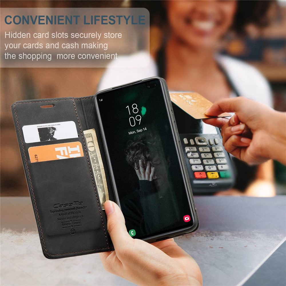 CASEME 013 Series PU Lædercover [Auto-absorberet] [Pungstativ] til Samsung Galaxy S10 Plus