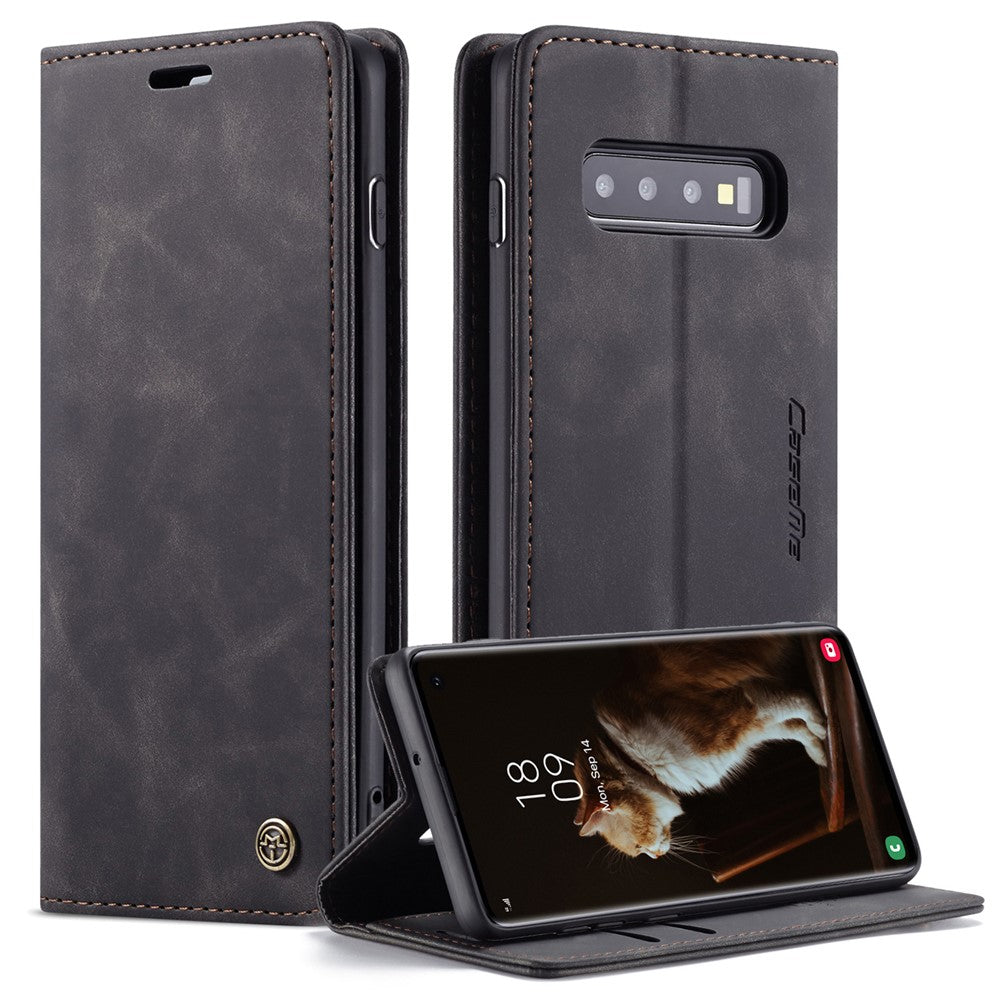CASEME 013-serien til Samsung Galaxy S10 PU-læderetui [Automatisk absorberende] [Kortholder og støttefod]