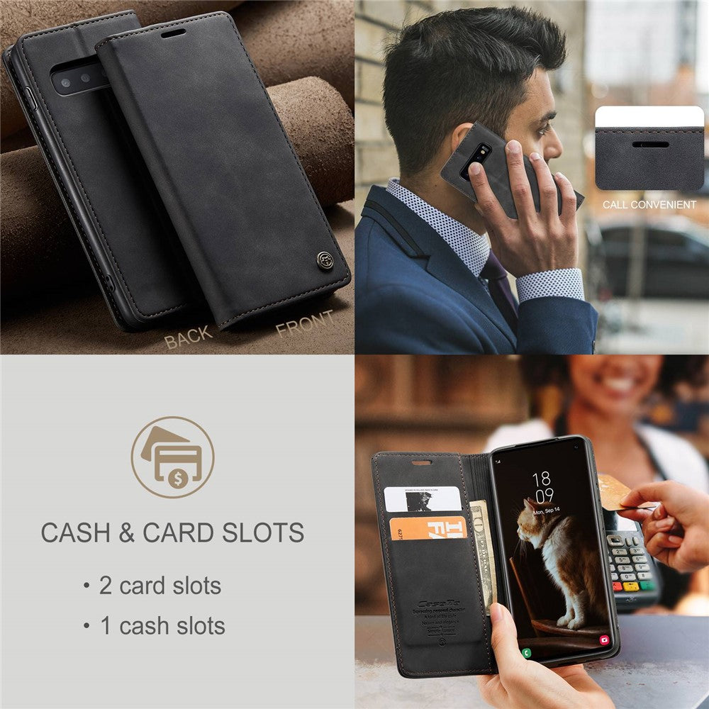 CASEME 013-serien til Samsung Galaxy S10 PU-læderetui [Automatisk absorberende] [Kortholder og støttefod]