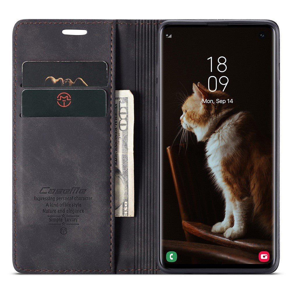 CASEME 013-serien til Samsung Galaxy S10 PU-læderetui [Automatisk absorberende] [Kortholder og støttefod]