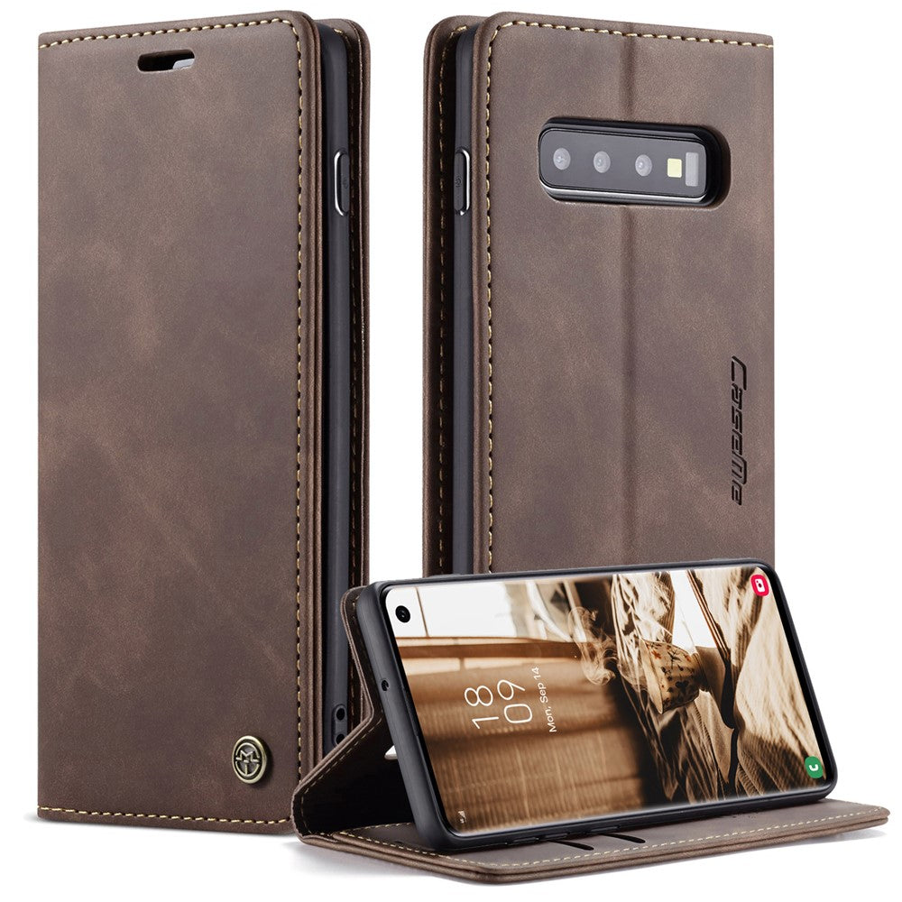 CASEME 013-serien til Samsung Galaxy S10 PU-læderetui [Automatisk absorberende] [Kortholder og støttefod]