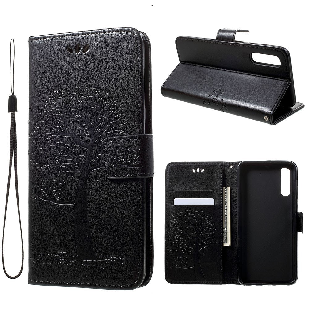 Imprint Tree Owl Plånboksfodral i läder för Samsung Galaxy A50 / A50s / A30s