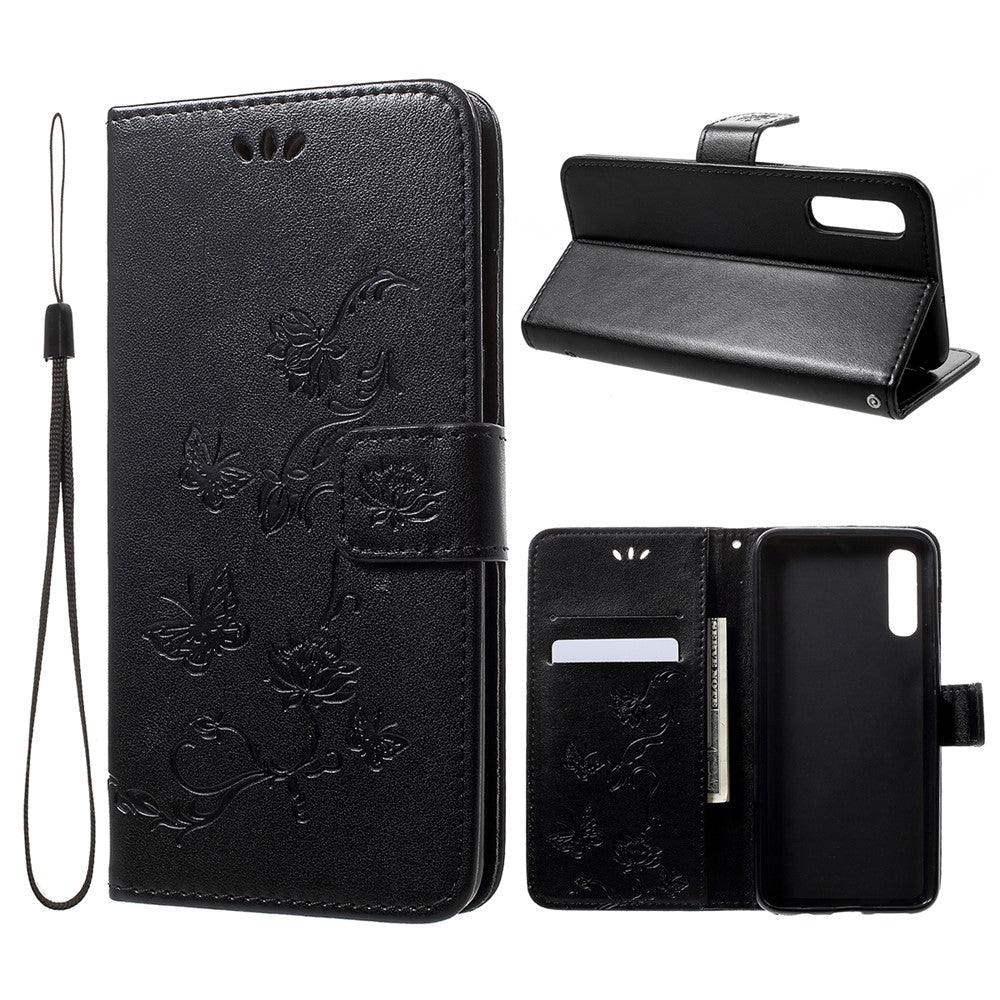 Imprint Butterfly Flowers Leather Wallet Stand Case for Samsung Galaxy A50 / A50s / A30s