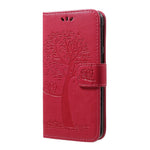 Imprint Tree Owl Leather Wallet Case for Samsung Galaxy A40