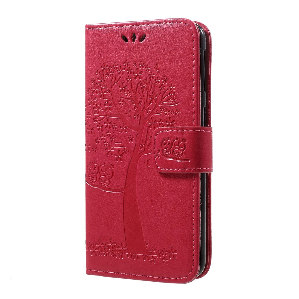 Imprint Tree Owl Leather Wallet Case for Samsung Galaxy A40
