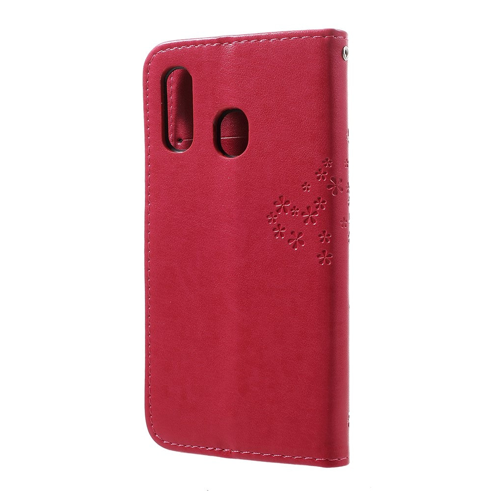 Imprint Tree Owl Leather Wallet Case for Samsung Galaxy A40