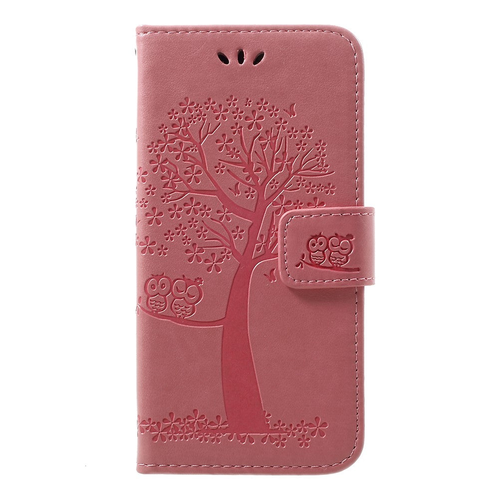 Imprint Tree Owl Leather Wallet Case for Samsung Galaxy A40