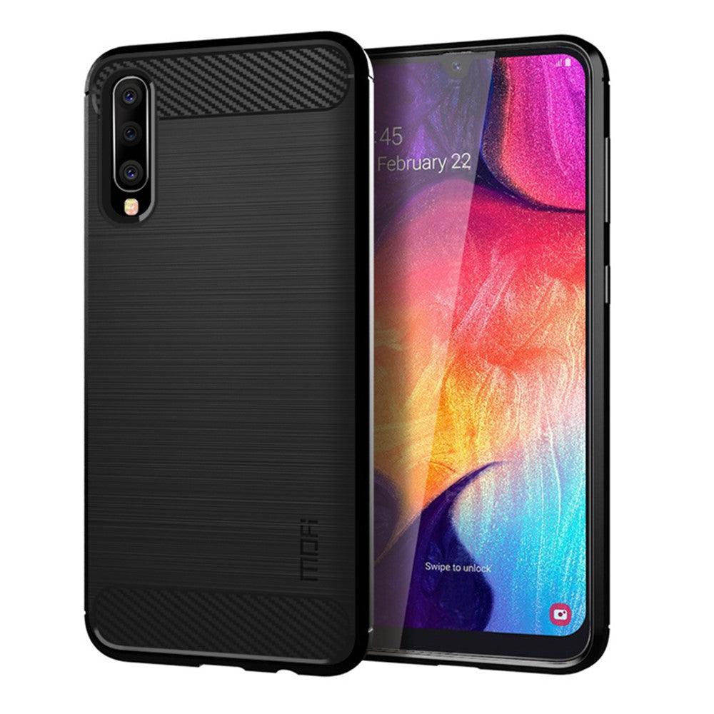 MOFI Carbon Fiber Texture Børstet TPU Cover til Samsung Galaxy A50 / A50s / A30s