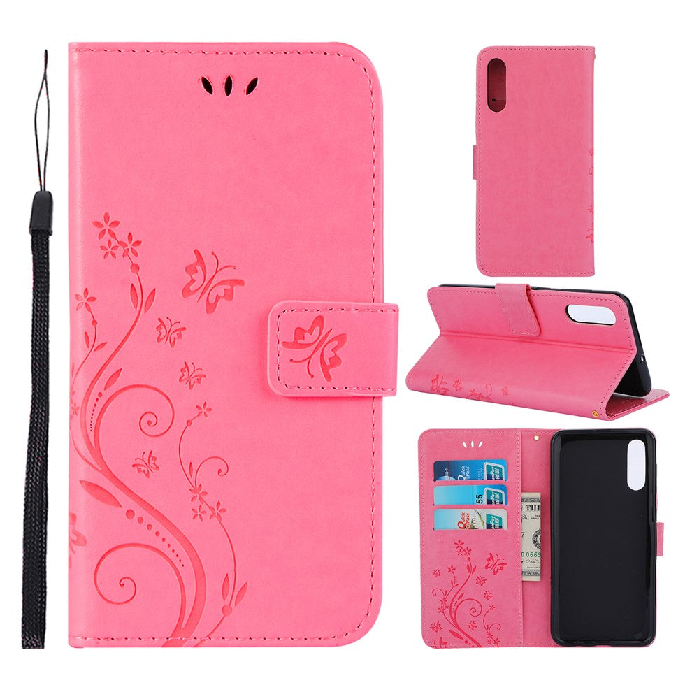 Præg sommerfugleblomst læderpung etui til Samsung Galaxy A50 / A50s / A30s