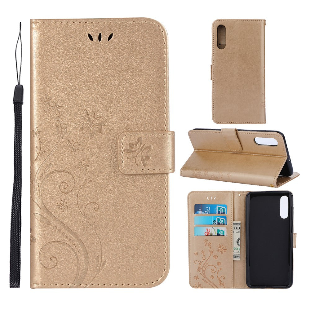Præg sommerfugleblomst læderpung etui til Samsung Galaxy A50 / A50s / A30s
