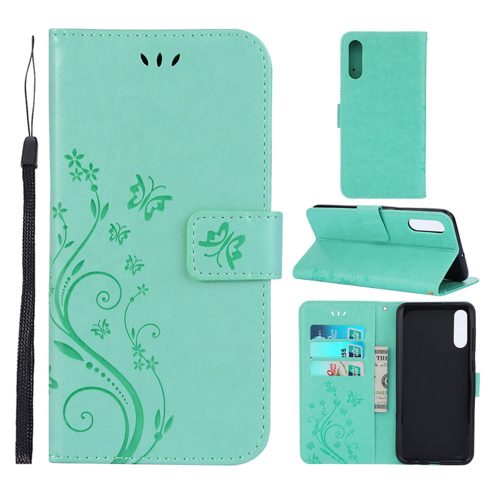Præg sommerfugleblomst læderpung etui til Samsung Galaxy A50 / A50s / A30s