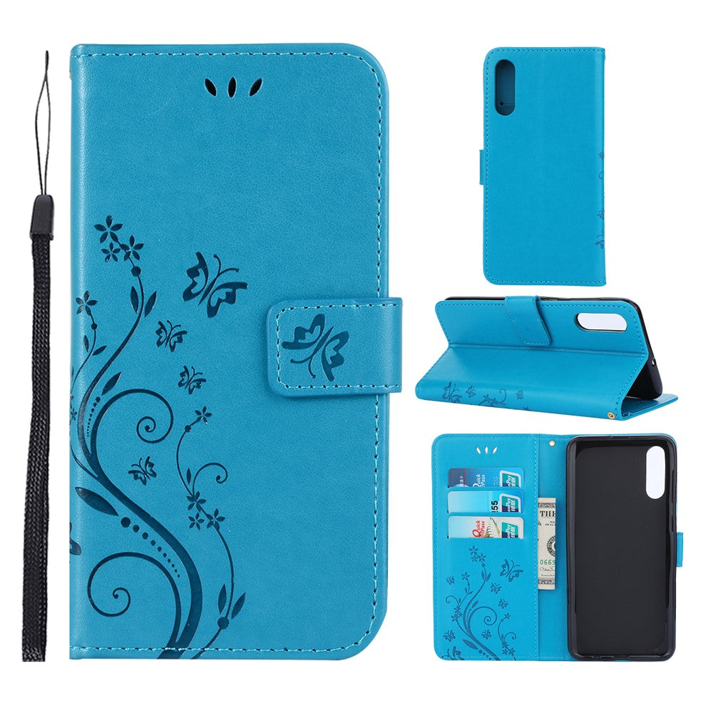 Præg sommerfugleblomst læderpung etui til Samsung Galaxy A50 / A50s / A30s