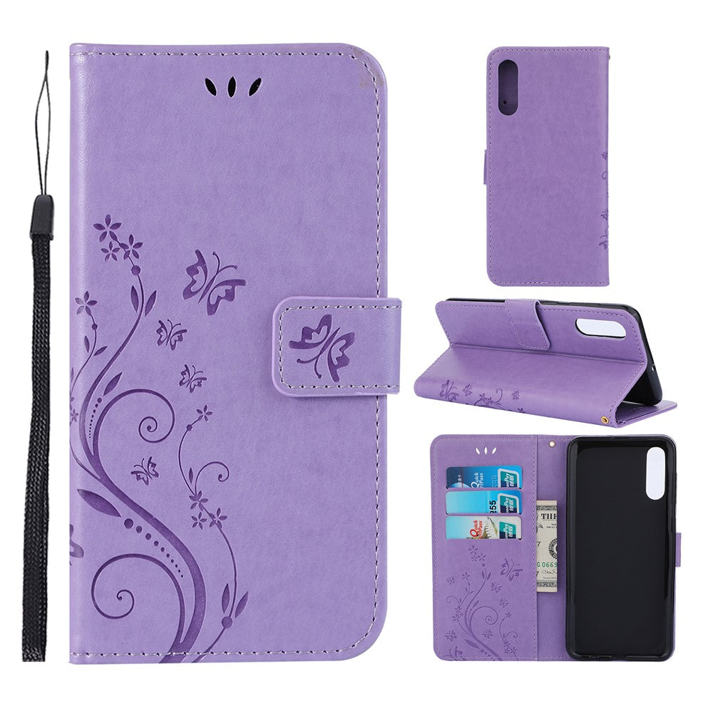 Præg sommerfugleblomst læderpung etui til Samsung Galaxy A50 / A50s / A30s